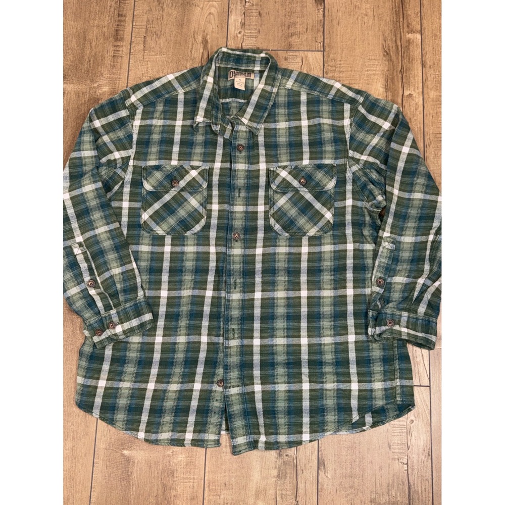 Duluth Trading‎ Co Plaid Flannel Long Sleeve Shirt Men XL Green White Cotton
